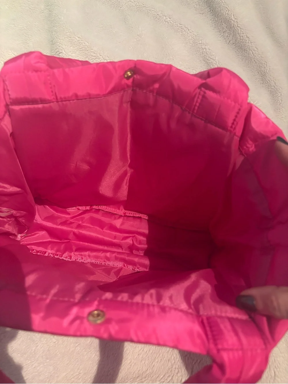 Puffer Tote Bag in Bright Pink - Lightweight Quilted Shoulder Bag